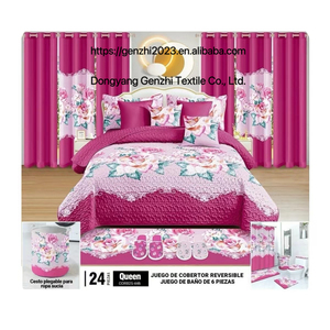 Juego de ropa de cama de 24 piezas transpirable de tamaño King con cortinas, juegos de edredón, ropa de cama, juego de cortina de ducha de lujo para Baño - Product Image 6
