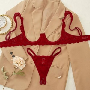 Soutien-gorge demi-bonnet en dentelle avec bretelles chaîne, ensemble de lingerie sexy en dentelle pour femmes - Product Image 1