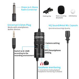 Boya BY-M1 Pro 3.5mm ไมโครโฟนแบบมีสายรอบทิศทาง, คอนเดนเซอร์ lavalier lapel สำหรับ <span class=keywords><strong>iPhone</strong></span> PC สมาร์ทโฟนกล้องสตรีมมิ่ง - Product Image 3