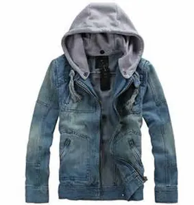 High quality fashion bulk cheap print cotton zipper winter jean hoody jacket for men Denim hoodies