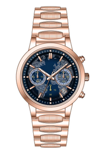 <span class=keywords><strong>Montre</strong></span> chronographe pour <span class=keywords><strong>homme</strong></span> entièrement plaquée or avec cadran bleu carte du monde, <span class=keywords><strong>bracelet</strong></span> en <span class=keywords><strong>acier</strong></span> inoxydable poli, 3 sous-cadrans, affichage de la date - Product Image 3
