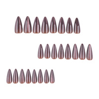 Faux ongles à presser marron écaille de tortue, forme French Manucure, réutilisables pour femmes, usage quotidien