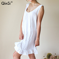 QINSI Ärmellose Summer Nighty White Pj Rüschen Nachthemd Baumwoll kleid Slip Night Frauen Pyjamas Sexy Bademantel Nachtwäsche