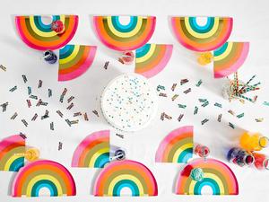 "FDA Approved 350gsm White Board <b>Disposable</b> <b>Plate</b> 10x5.5 Inches Rainbow Foil Party Supplies" - Product Image 4