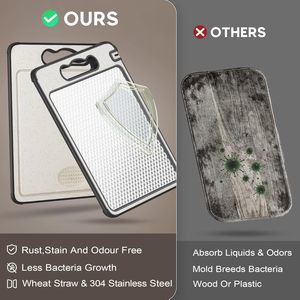 Planche à découper double face en paille de blé avec aiguiseur intégré, en acier inoxydable, pour viande et décongélation - Product Image 2