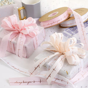 Cinta de embalaje de flores acanaladas bronceadas de satén de 2,5 cm, corbata de cinta con estampado de latidos del corazón <span class=keywords><strong>para</strong></span> envolver pasteles, <span class=keywords><strong>ramo</strong></span>, regalos <span class=keywords><strong>para</strong></span> cumpleaños - Product Image 6