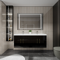 Ensemble de Meubles de Salle de Bain Flottants Modernes Double Vasque Chêne Blanc Meuble-Lavabo Suspendu en Bois Massif