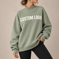 Sweat-shirt surdimensionné à col montant en coton épais avec patch brodé et pois, en molleton doux gris pour femme