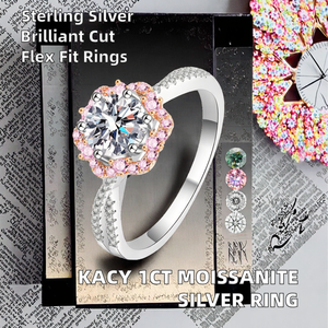แหวนหมั้นเพชรโมอิสซาไนต์ 1 กะรัต ยี่ห้อ Kacy รุ่น Eternity Band เงินแท้ 925 ชุบแพลตตินั่ม แบบหนามเตย ปรับขนาดได้ ผลิตโดยผู้ผลิตอิสระ - Product Image 3