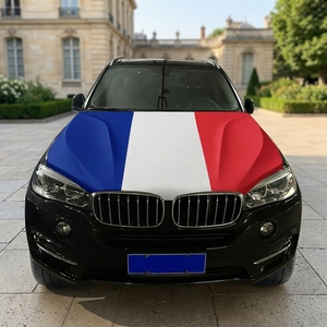 Housse de capot de voiture drapeau français en gros 130x150cm, ajustement universel, élastique, protection UV, pour fans de football et sport - Product Image 4