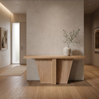 Table console sculpturale contemporaine en bois de chêne massif avec piétement, idéale pour l'entrée, le couloir, les villas de luxe et les projets hôteliers.