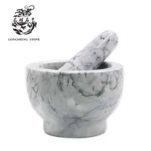 5.1'' Nature marble mortar and pestle set, Grey stone garlic grinder & pounder