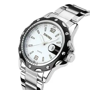 SKMEI 0992新款白色男士石英手表2019不锈钢表带防水自动日期简单休闲reloj手表