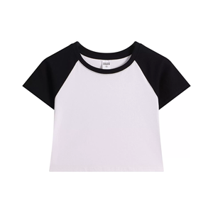 2025 Nueva camiseta para mujer 230GSM, recortada, raglán, bloque de color, informal - Product Image 1