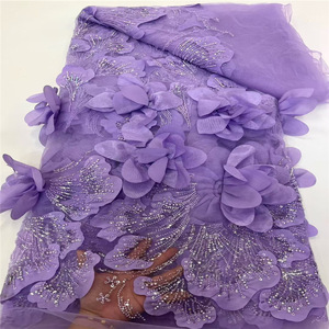 Tissu de dentelle nuptiale 3D de luxe, tulle français fait main avec broderie lourde perlée et sequins, robes pour femmes écologiques - MOQ 5 yards - Product Image 4