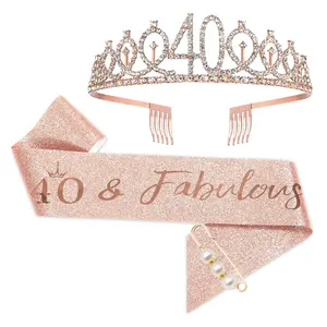 40th anniversaire tiara sash Suppliers-Broche avec perles en or Rose, pour anniversaire, 13e, 16e, 18e, 21st, 30e, 40e, 50e, 60e, avec strass, vente en gros,