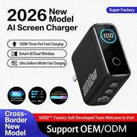 Chargeur électrique intelligent AI 100W PD GaN avec 2 ports Type-C et 1 port USB pour téléphones mobiles et ordinateurs portables - Chargeur rapide
