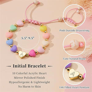 Bracelet tressé réglable en acier inoxydable B179T avec perles en forme de cœur macaron, 26 lettres initiales, poli miroir, anti-allergique, étanche - Product Image 4