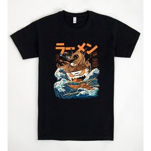 T-shirt nera Great Ramen da uomo, t-shirt casual con grafica, design alimentare, stile ispirato al Giappone - Product Image 1