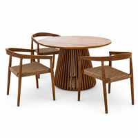 Ensemble de chaises de salle à manger et tables de loisirs en teck moderne pour l'extérieur avec coussins à séchage rapide