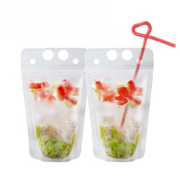 Pochettes de boisson scellées pour jus, sacs en plastique transparents et refermables à fermeture éclair pour boissons, avec paille en plastique, 100 pièces, en Stock et personnalisés