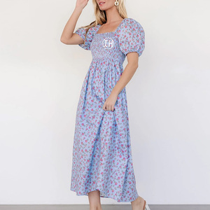 Rivenditore <span class=keywords><strong>Online</strong></span> abito da donna di moda floreale stampato con collo quadrato abito a sbuffo abito estivo Casual elegante - Product Image 3