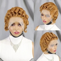 Perruque courte bouclée 13x4 Lace Frontal en cheveux humains, style Pixie Curl, avec baby hair naturels, couleur personnalisée pour femmes noires