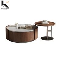 Table basse contemporaine en marbre avec structure en bois massif, style nordique, meubles de salon
