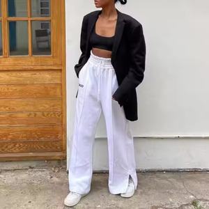 Pantalones de Verano de Algodón OEM para Mujer, Pantalones Plisados con Abertura, 100% Algodón French Terry, Pantalones Deportivos de Pierna Ancha y Cintura Alta para Mujer - Product Image 5