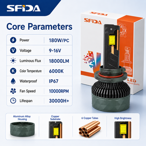 SFIDA V30P 180W 18000LM 12V Nuova Lampadina LED per Fari 6000K H4 H7 H11 9005 9006 5080 con Sei Tubi in Rame e Ventola - Product Image 2