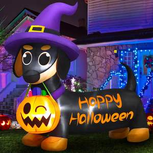 Decoraciones Inflables para Perros de Halloween, Impermeables, con Luces LED, con Diseño de Calabaza y Sombrero de Bruja, para Decoración de Fiestas - Product Image 1