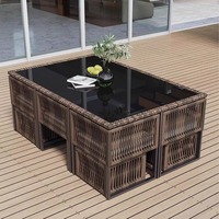 Ensemble de meubles de jardin en métal pour l'extérieur, tables et chaises de salle à manger, meubles en rotin pour patio et balcon, résistance aux intempéries, coussins