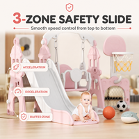 Aire de jeux multi-activités pour tout-petits avec panier de basket, marches faciles à monter, structure stable, toboggan et balançoire intérieurs pour enfants