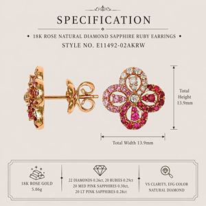Boucles d'oreilles Premium en forme de trèfle à quatre feuilles creuses, ornées de rubis et de saphirs roses variés, pour mariages et événements spéciaux - Product Image 3
