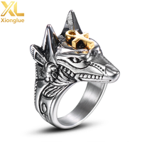 Bague de doigt en acier inoxydable plaqué or 18 carats avec croix Ankh et motif du dieu égyptien Anubis, bijou pour hommes et garçons, cadeau
