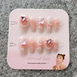 Pegatinas <span class=keywords><strong>de</strong></span> uñas <span class=keywords><strong>de</strong></span> <span class=keywords><strong>gel</strong></span> UV gruesas hechas a mano, juego <span class=keywords><strong>de</strong></span> 24 piezas <span class=keywords><strong>de</strong></span> lazo <span class=keywords><strong>de</strong></span> corazón <span class=keywords><strong>de</strong></span> cielo estrellado y puntas francesas en forma <span class=keywords><strong>de</strong></span> corazón <span class=keywords><strong>de</strong></span> diamante rosa para dedos - Product Image 4