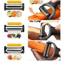 Keuken 3-in-1 draaibare schilmes voor scherp roestvrijstalen mes, vaatwasmachinebestendig, voor groenten, fruit, appel, wortel, komkommer, plakjes I&Y