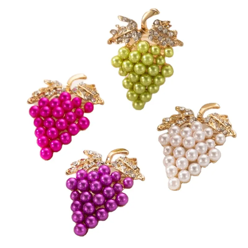 Korean sweet grape pearl brooch alloy inlaid diamond fruit pin for women party birthday gift lapel pin accessories