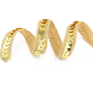 Encaje metálico de costura de 25m y 12mm de ancho, tela recortada para cortina de ropa Diy, venta al por mayor barata, encaje trenzado con lentejuelas - Product Image 1