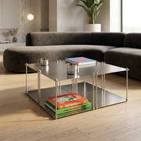 Table basse moderne minimaliste en acier inoxydable, table d'appoint à profil bas, table centrale industrielle pour salon, mobilier métallique pour la maison