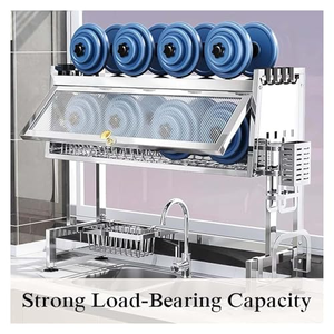 Égouttoir à vaisselle à 2 niveaux en acier inoxydable, anti-poussière, grande capacité, organisateur de couverts, support de rangement pour évier avec couvercle - Product Image 4