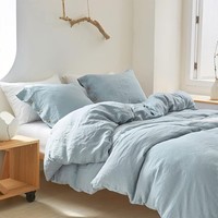 Parure de lit 3 pièces en coton lavé avec housse de couette à fermeture boutonnée, douce et respirante, pour lits King, Queen, Full, Twin, avec taies d'oreiller, vente en gros