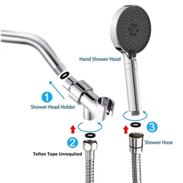 AR7 Hand Shower Set 3 Function Showerhead with 59 Inch Stainless Steel Hose and Wall Hanging Shower Arm Bracket