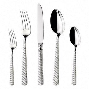 Couteau, fourchette et cuillère à steak occidentaux haut de gamme, modernes et minimalistes, en acier inoxydable 304, poli miroir, avec finition en corde de chanvre, pour l'exportation - Product Image 1
