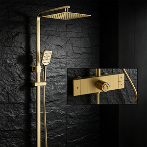 Système <span class=keywords><strong>de</strong></span> <span class=keywords><strong>douche</strong></span> HONGDEC en laiton brossé doré non revêtu, avec pommeau <span class=keywords><strong>de</strong></span> <span class=keywords><strong>douche</strong></span> carré, douchette à main et <span class=keywords><strong>barre</strong></span> coulissante réglable - Product Image 5