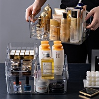 Organisateur de bureau en plastique transparent empilable, organisateur de cosmétiques pour table de maquillage, rangement pour soins de la peau, cosmétiques, rouges à lèvres