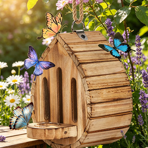 Casa <span class=keywords><strong>de</strong></span> <span class=keywords><strong>Mariposas</strong></span> <span class=keywords><strong>de</strong></span> Madera para Exteriores, Hábitat Natural para Insectos con Ranuras Verticales y Cuerda para Colgar, Decoración <span class=keywords><strong>de</strong></span> Jardín - Product Image 5