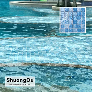 Mosaico in porcellana per piscina idee per mosaico a onde blu chiaro lucido piastrella per piscina in vendita fornitura in fabbrica mosaico in ceramica