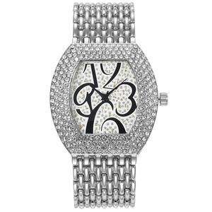 Dernier plaqué or nombre pointeur sport montre à quartz mode Hiphop Rectangle plein diamant Couple montre - Product Image 5