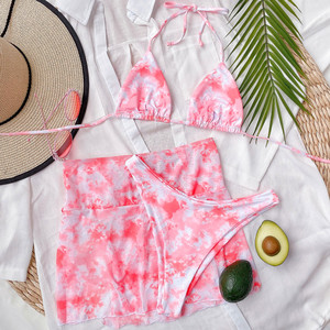 Tie Dye Bikini 2020 <strong>Skirted</strong> <strong>Swimsuit</strong> Women 3 Piece Suit Halter Swimwear Bathing Suit - Product Image 5
